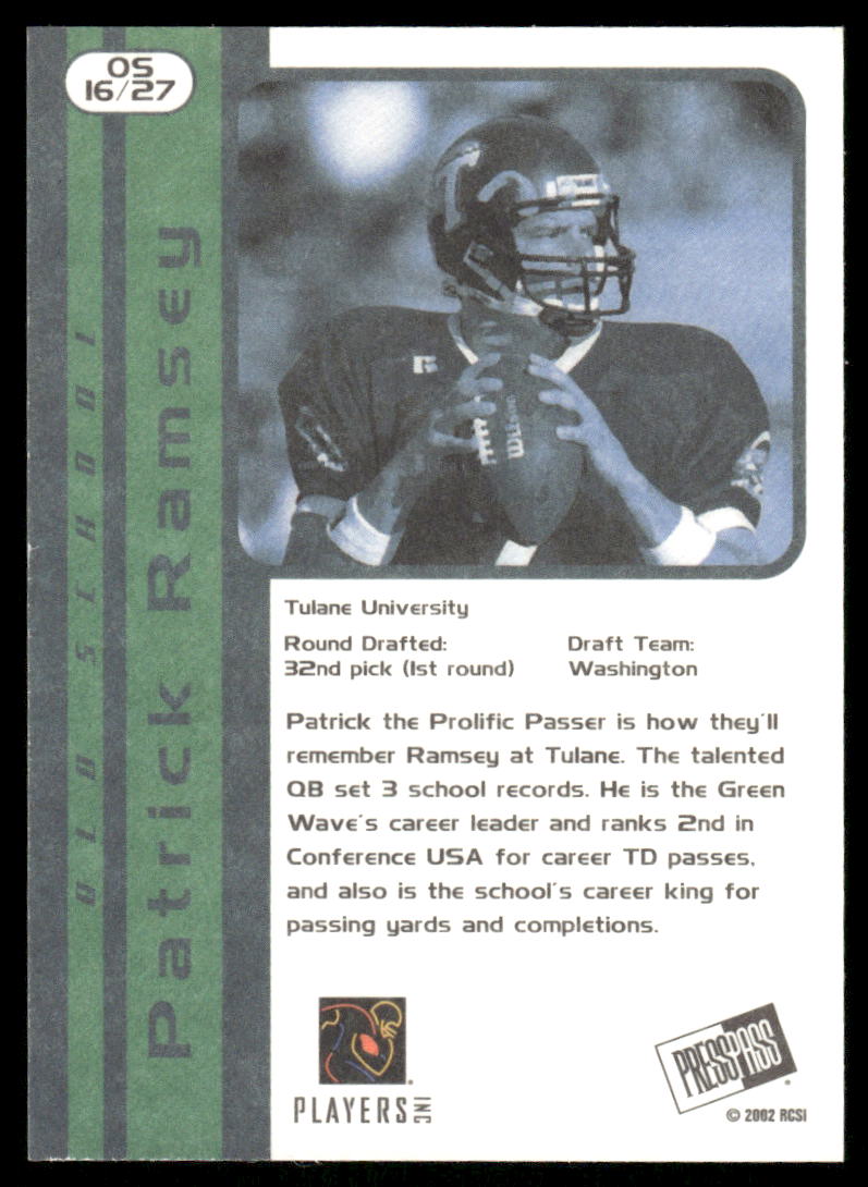 2002 Press Pass JE Patrick Ramsey 16/27 Football