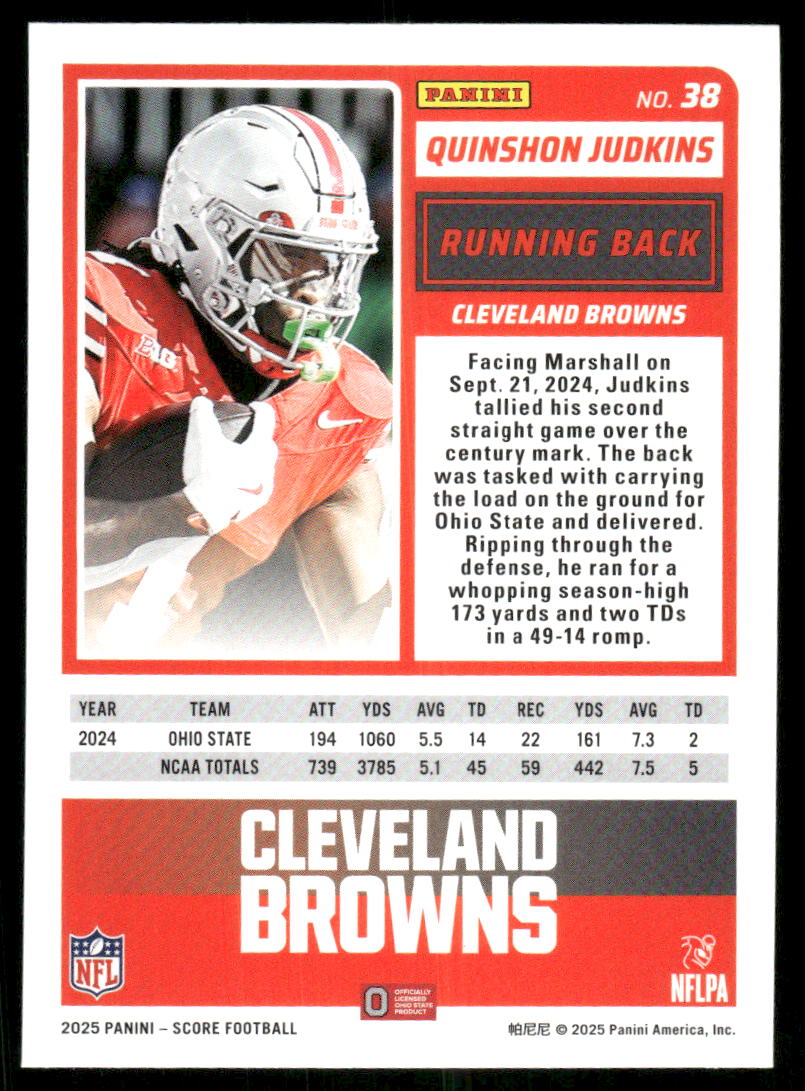 2025 Score A Treat Quinshon Judkins #38 RC Football