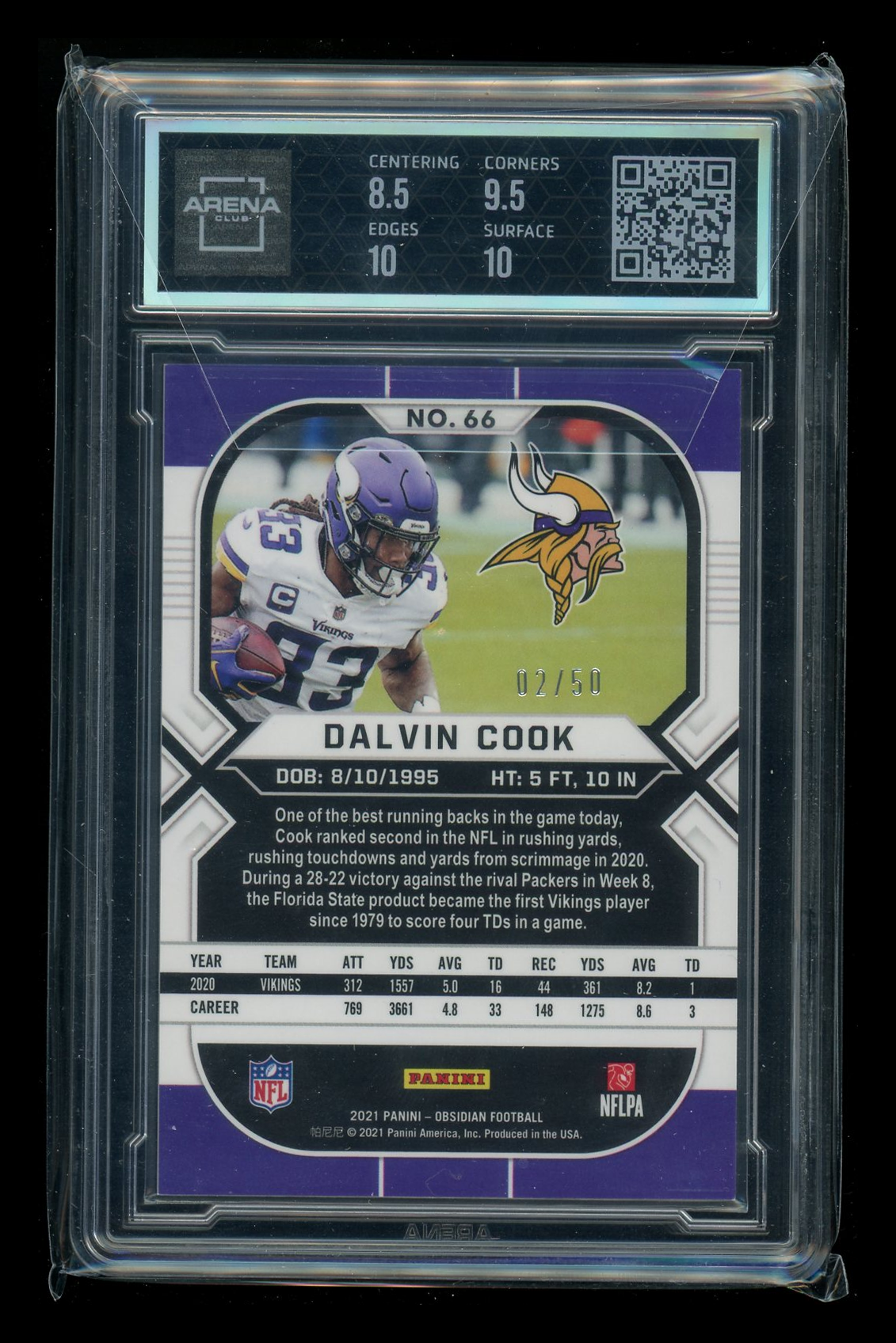 2021 Panini Obsidian Electric Etch Green Dalvin Cook #66 02/50 Arena Club 9