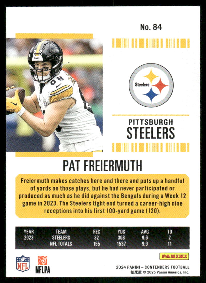 2024 Panini Contenders Football Pat Freiermuth #84 Football