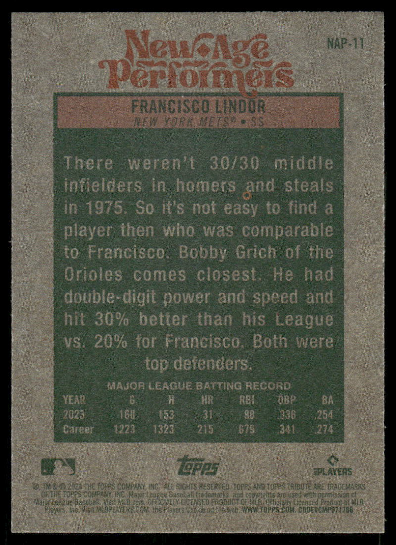 2024 Topps Heritage Francisco Lindor #NAP-11 30/30 Baseball