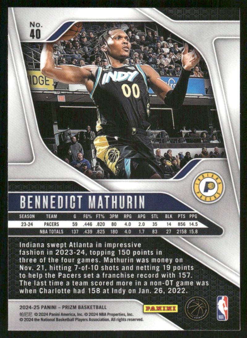 2024-25 Panini Prizm Bennedict Mathurin #59 Basketball
