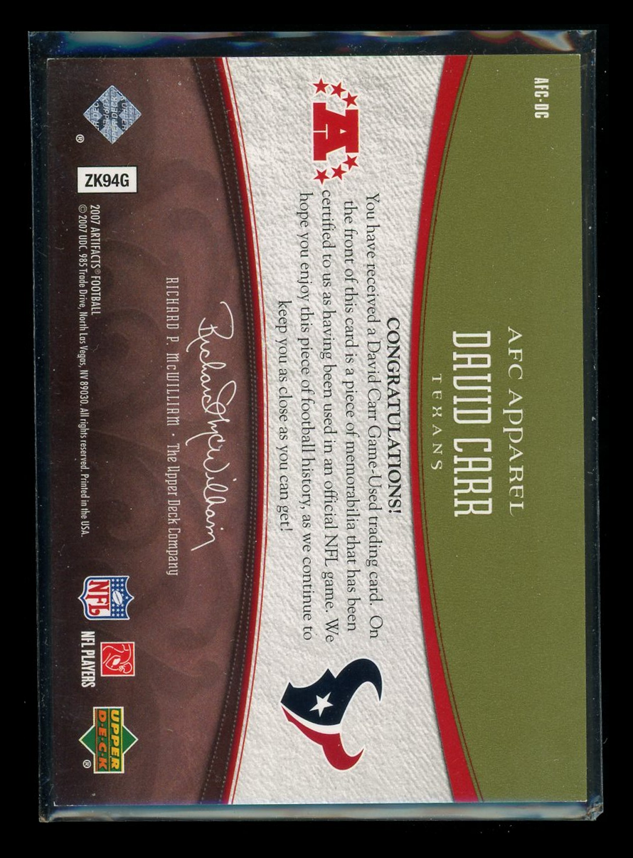 2007 Upper Deck NFL Artifacts David Carr #AFC-DC Jersey Patch Football