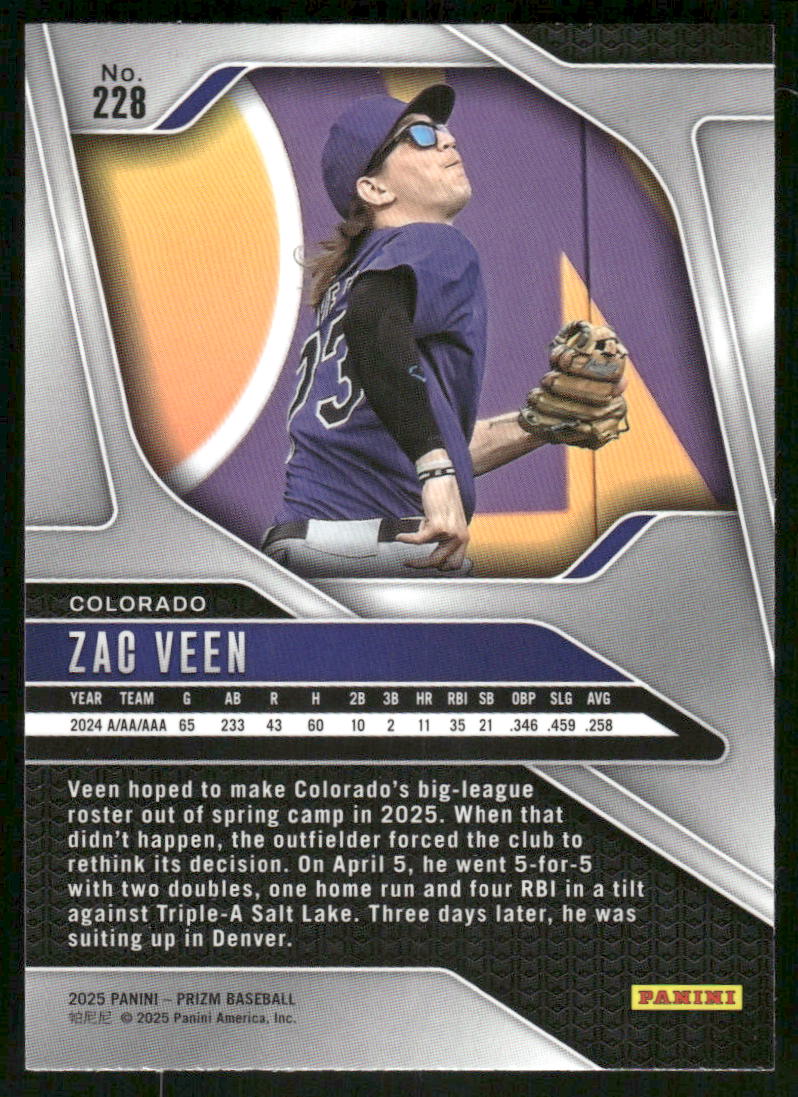 2025 Panini Prizm Baseball Zac Veen #228 RC Baseball