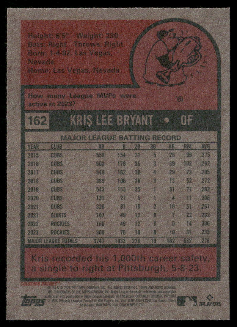 2024 Topps Heritage Kris Bryant #162 Baseball