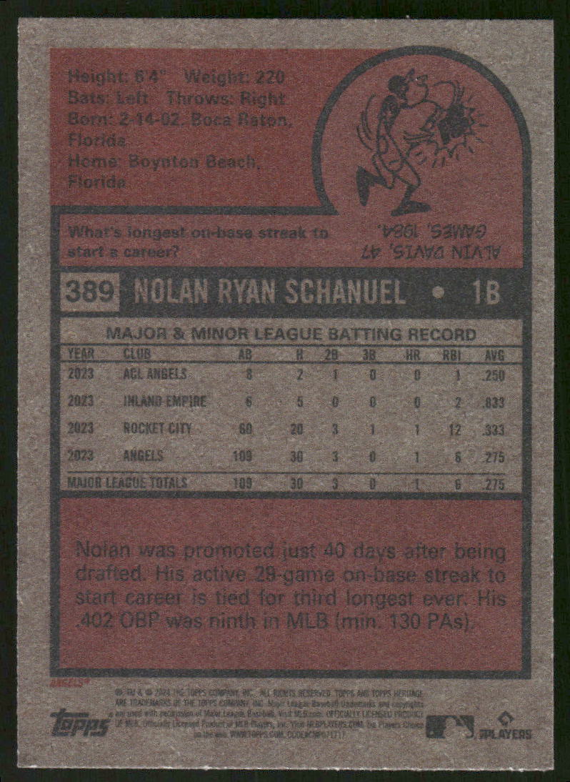 2024 Topps Heritage Nolan Schanuel #389 RC Baseball