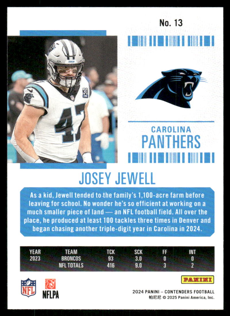 2025 Panini Contenders Football Josey Jewell #13 Football