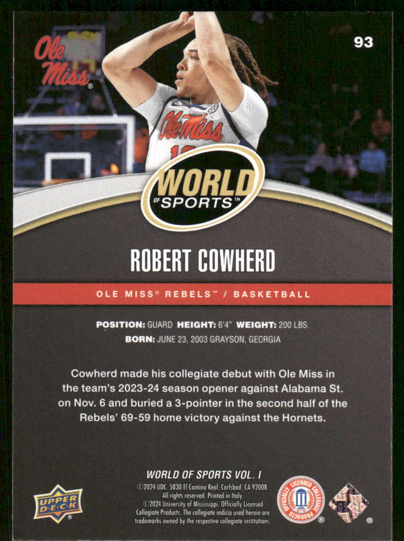 2025 Upper Deck World Sports Robert Cowherd #93 Basketball
