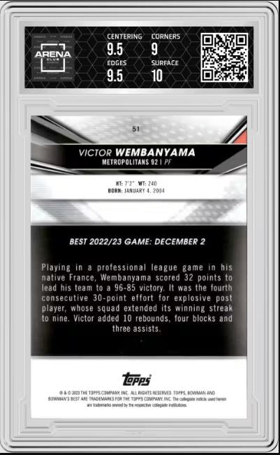 2022-23 Bowman University Best Victor Wembanyama #51 Basketball AC 9.5