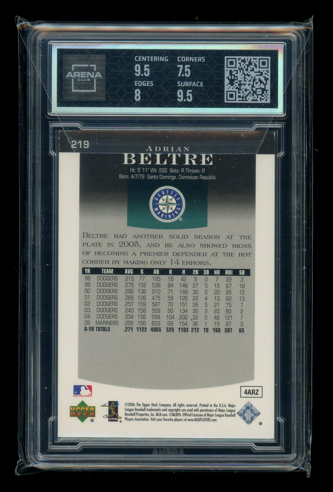 2006 Upper Deck Epic Adrian Beltre #219 091/450 Baseball Arena Club 8