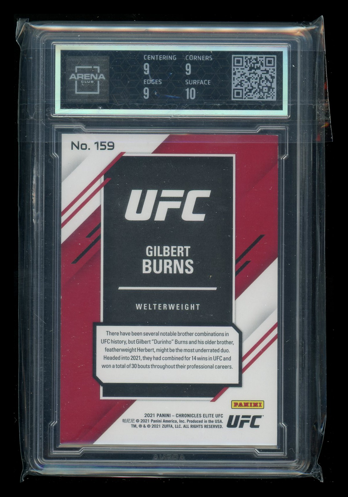 2021 Panini Chronicles Elite Asia Gold Gilbert Burns #159 1/8 RC AC 9.5