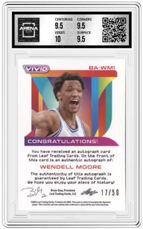 2022-23 Leaf VIvid Wendell Moore #BA-WM1 Auto 17/50 Basketball Arena Club 10