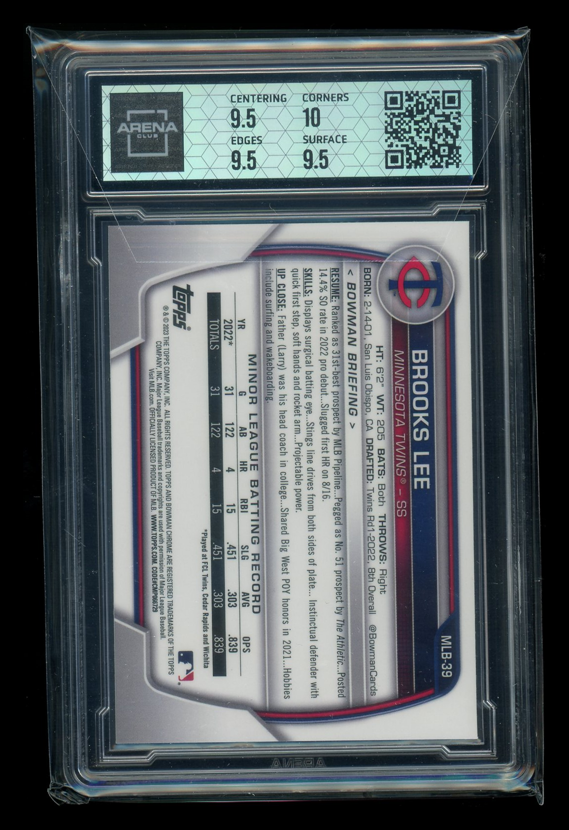 2023 Topps Bowman Chrome National Brooks Lee #NAT-39 Baseball Arena Club 10