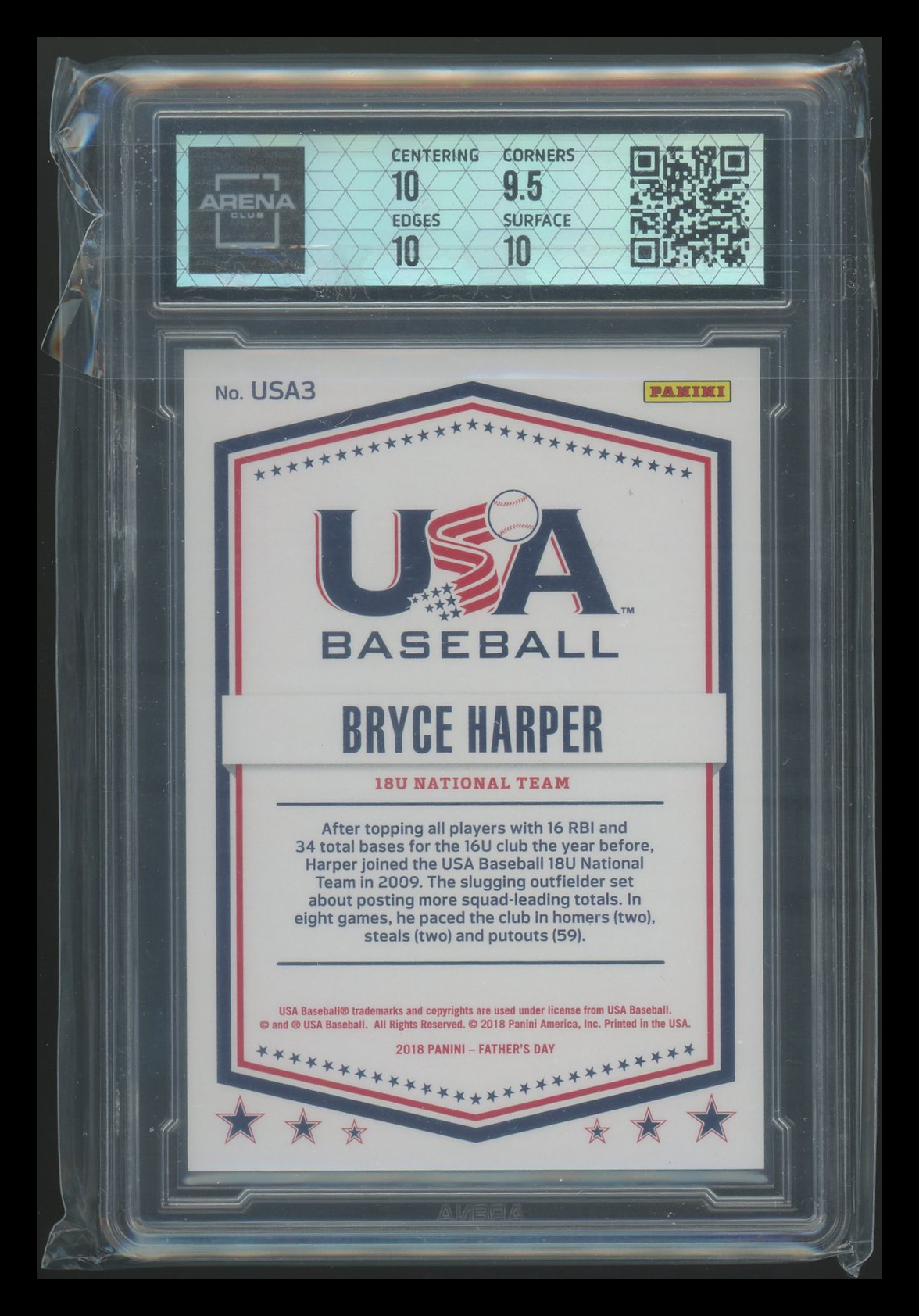 2018 Panini Father's Day USA Baseball Bryce Harper #USA3 360/399 Arena Club 10