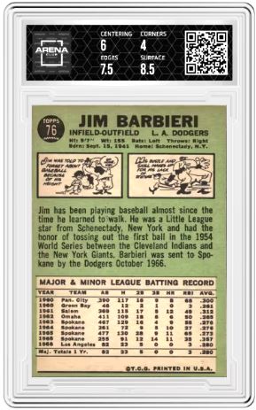1967 Topps Jim Barbieri #76 Baseball Arena Club 4.5