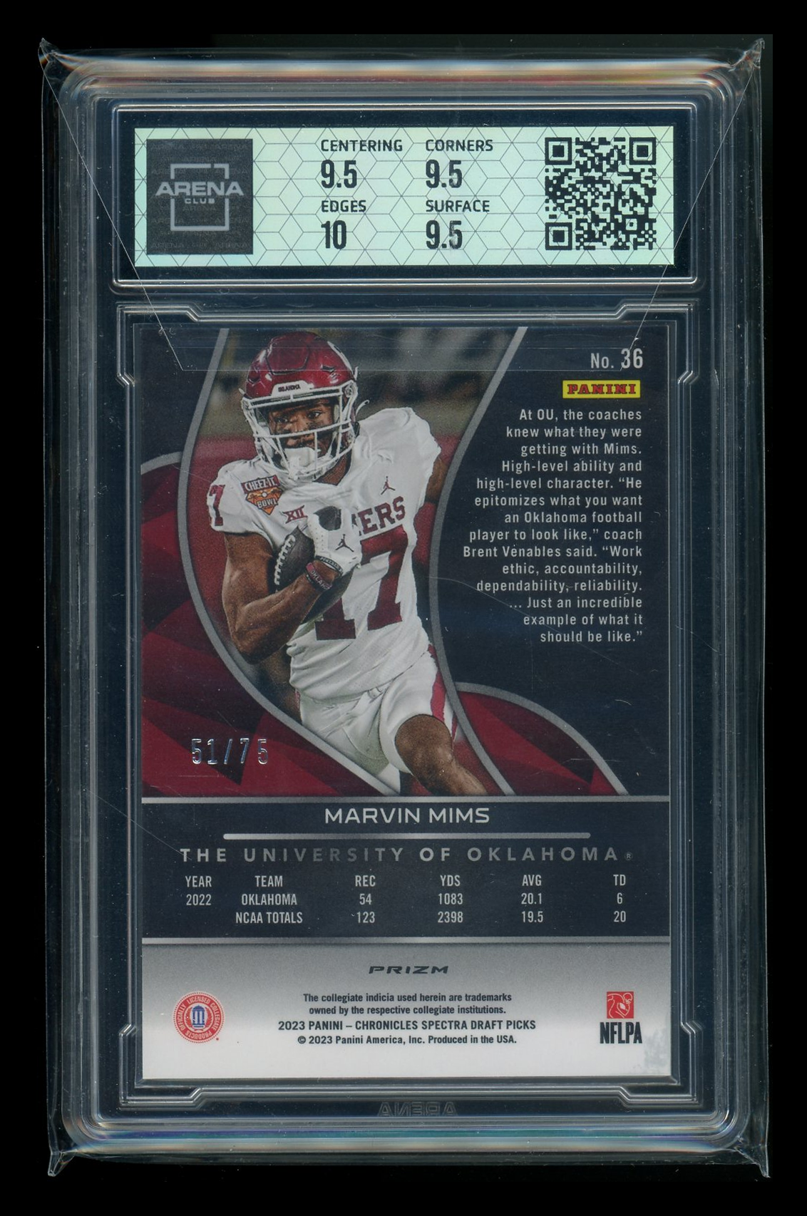 2023 Panini Chronicles Spectra Neon Pink Marvin Mims #36 51/75 RC Arena Club 10