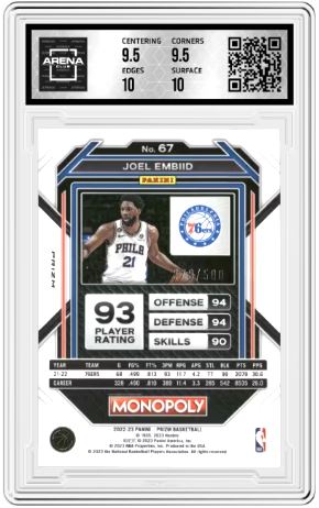 2022-23 Panini Prizm Monopoly Joel Embiid #67 Gold Money Shimmer 378/500 AC 10