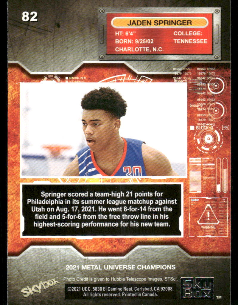 2021 SkyBox Metal Universe Champions Jaden Springer #82 Basketball