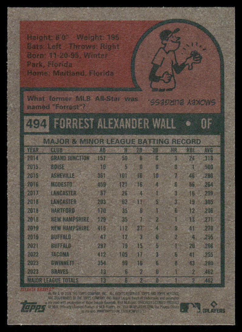 2024 Topps Heritage Forrest Wall #494 RC Baseball