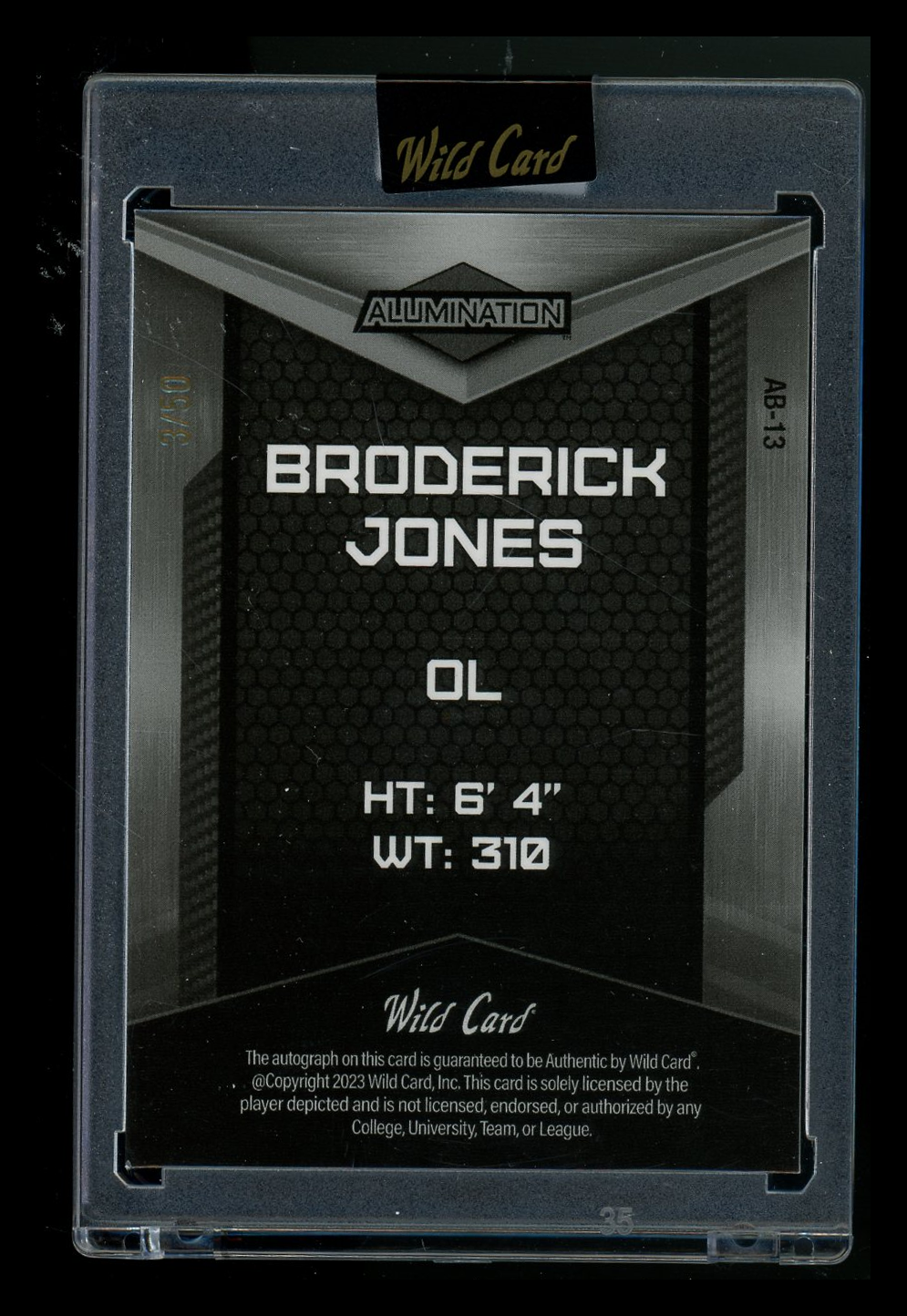 2023 Wild Card Alumination Broderick Jones #AB-13 3/50 Football