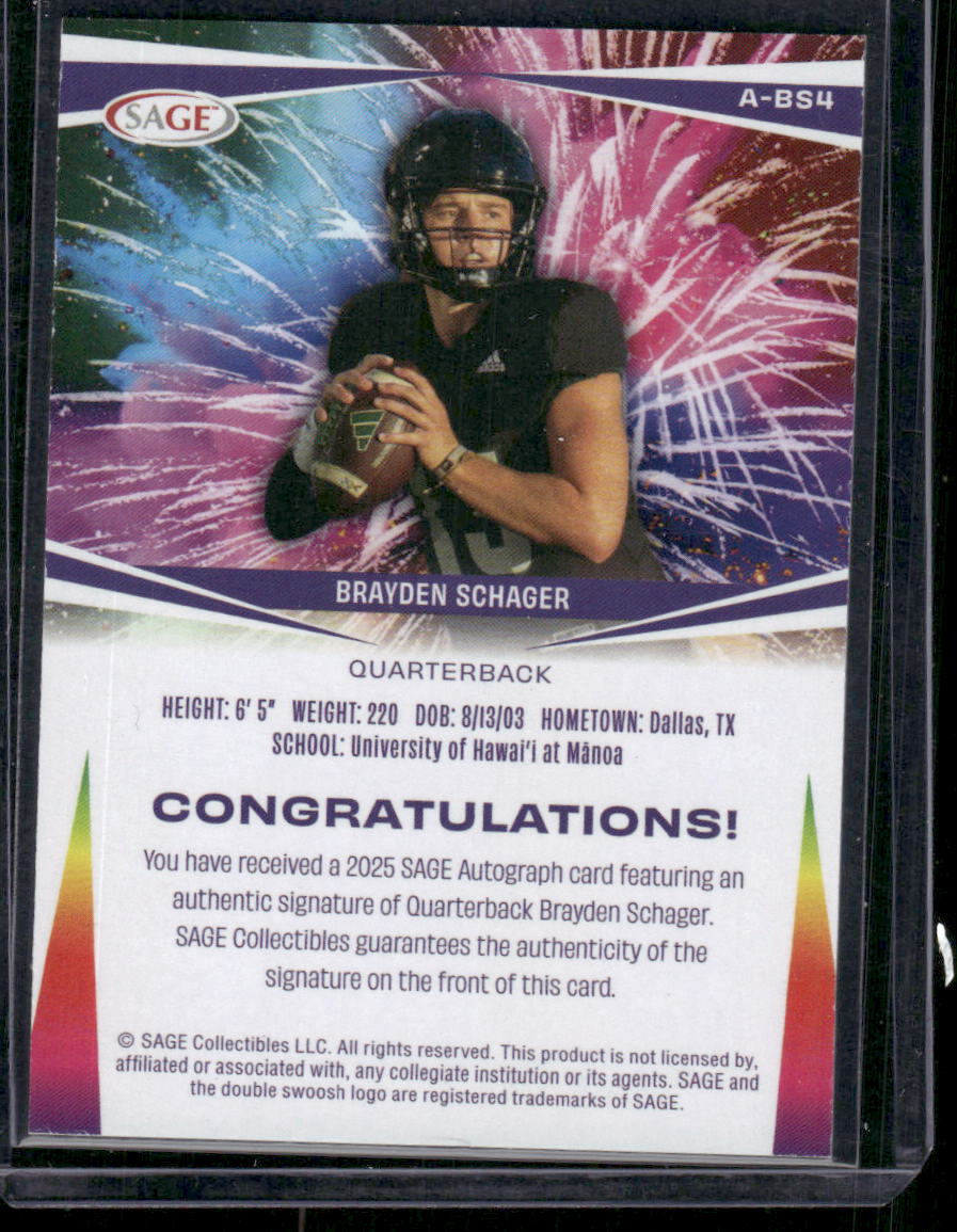 2025 SAGE Brayden Schager #A-BS4 Football