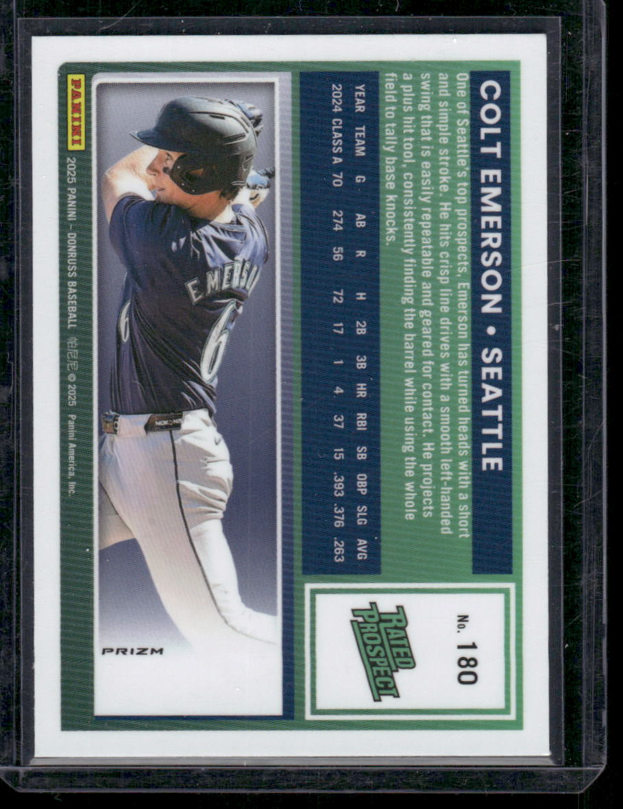 2025 Donruss Optic Prizm Colt Emerson #180 Rated Prospect Baseball