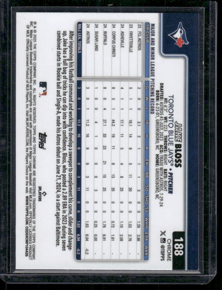 2023 Topps Chrome Jake Bloss #188 RC Baseball