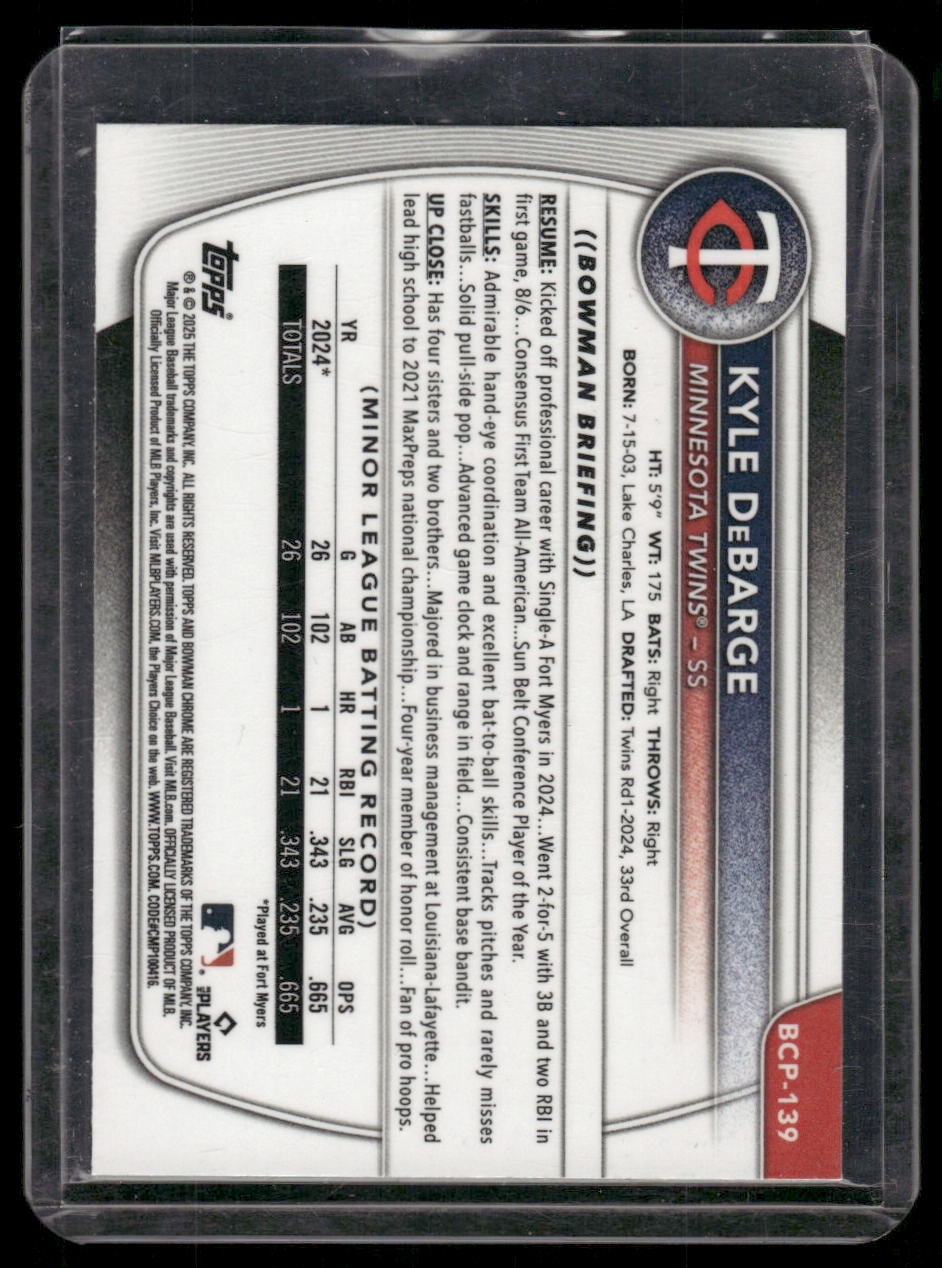 2025 Bowman Chrome Prospects Kyle DeBarge #BCP-139 Baseball