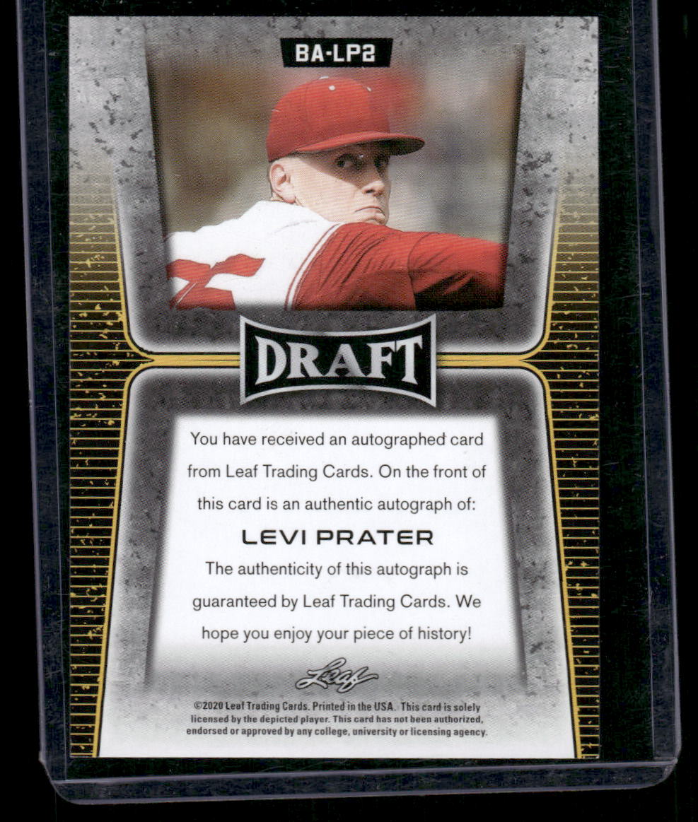 2020 Leaf Draft Levi Prater #BA-LP2 Autograph RC Baseball