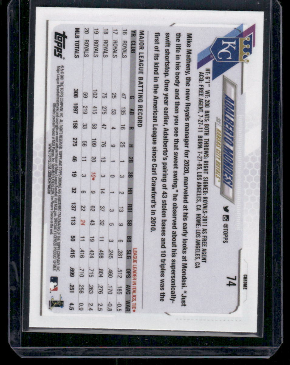 2021 Topps Chrome Adalberto Mondesi #74 Baseball