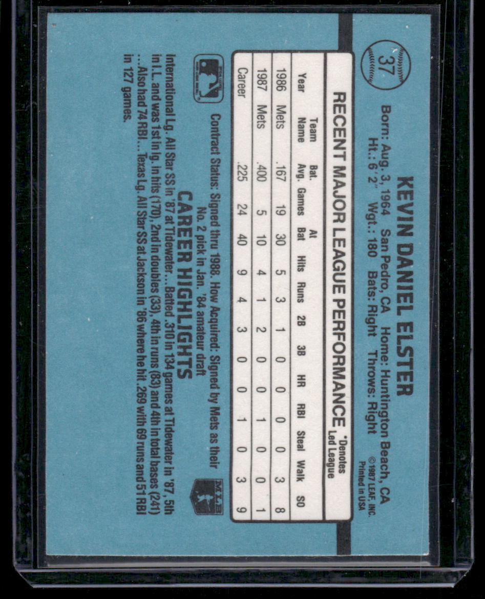 1987 Donruss Rated Rookie Kevin Elster #37 Baseball