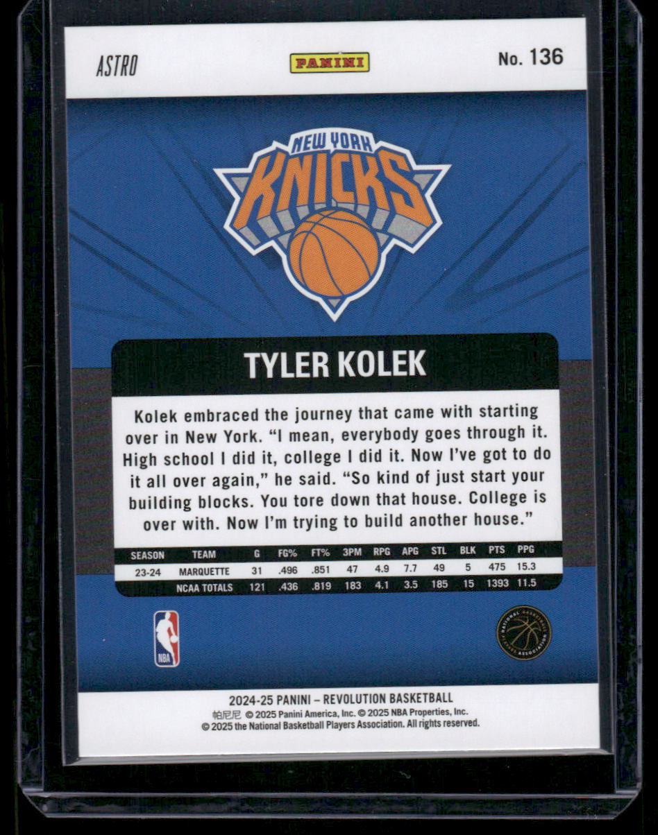 2024-25 Panini Revolution Astro Tyler Kolek #136 RC Basketball