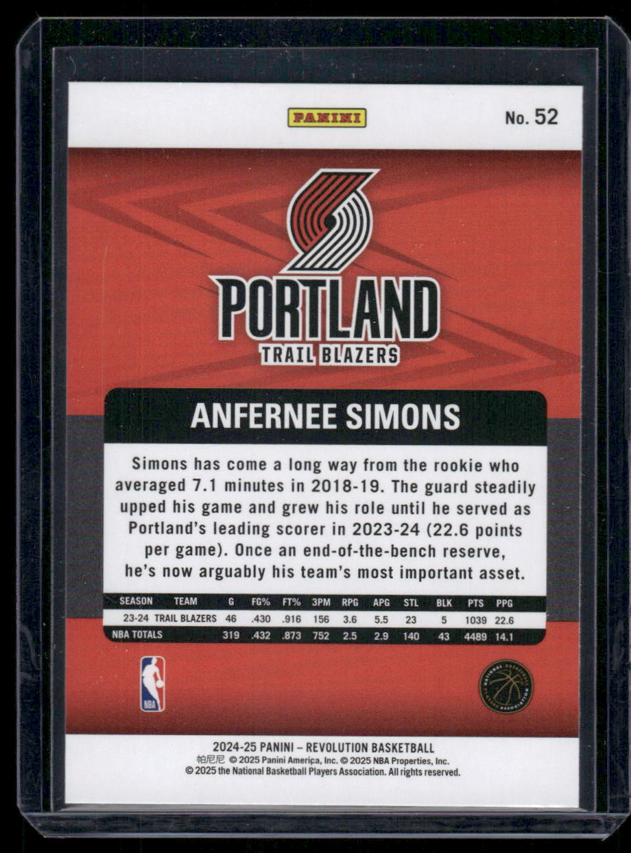 2024-25 Panini Revolution Anfernee Simons #52 Basketball