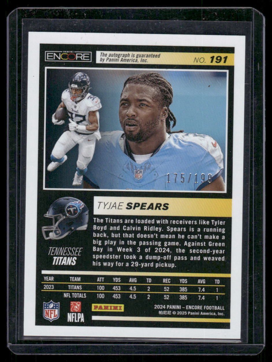 2024 Panini Pinnacle Encore Tyjae Spears #191 175/199 Football