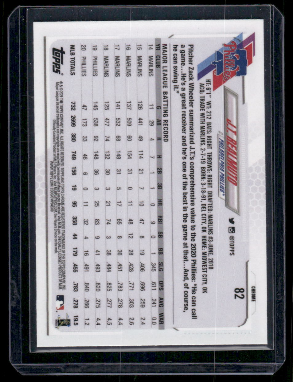 2021 Topps Chrome J.T. Realmuto #82 Baseball