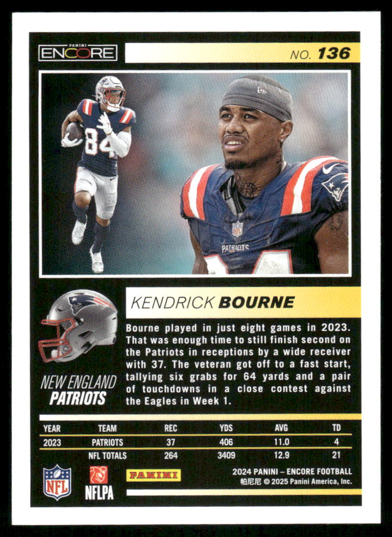 2025 Panini Pinnacle Encore Kendrick Bourne #136 Football