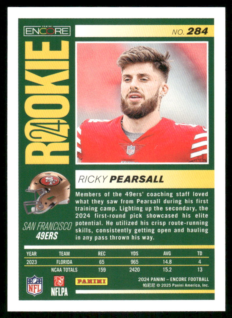 2025 Panini Pinnacle Encore Ricky Pearsall #284 RC Football