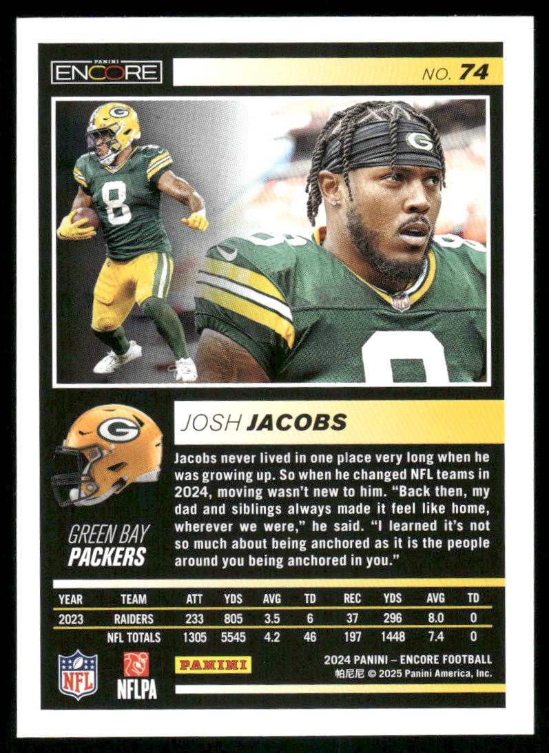 2025 Panini Pinnacle Encore Football Josh Jacobs #74 Football