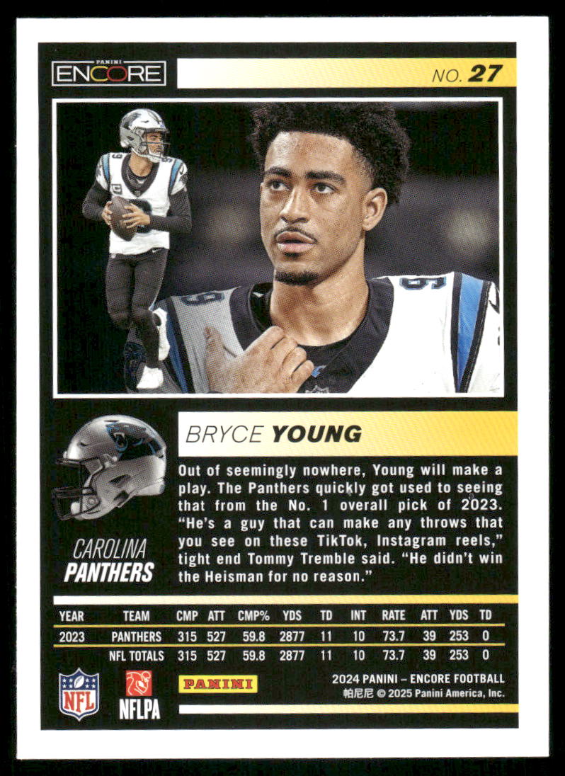 2025 Panini Pinnacle Encore Bryce Young #27 Football