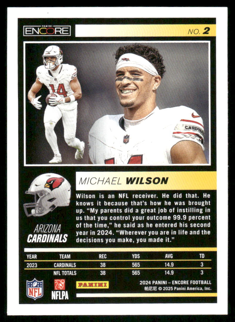 2025 Panini Pinnacle Encore Michael Wilson #2 Football