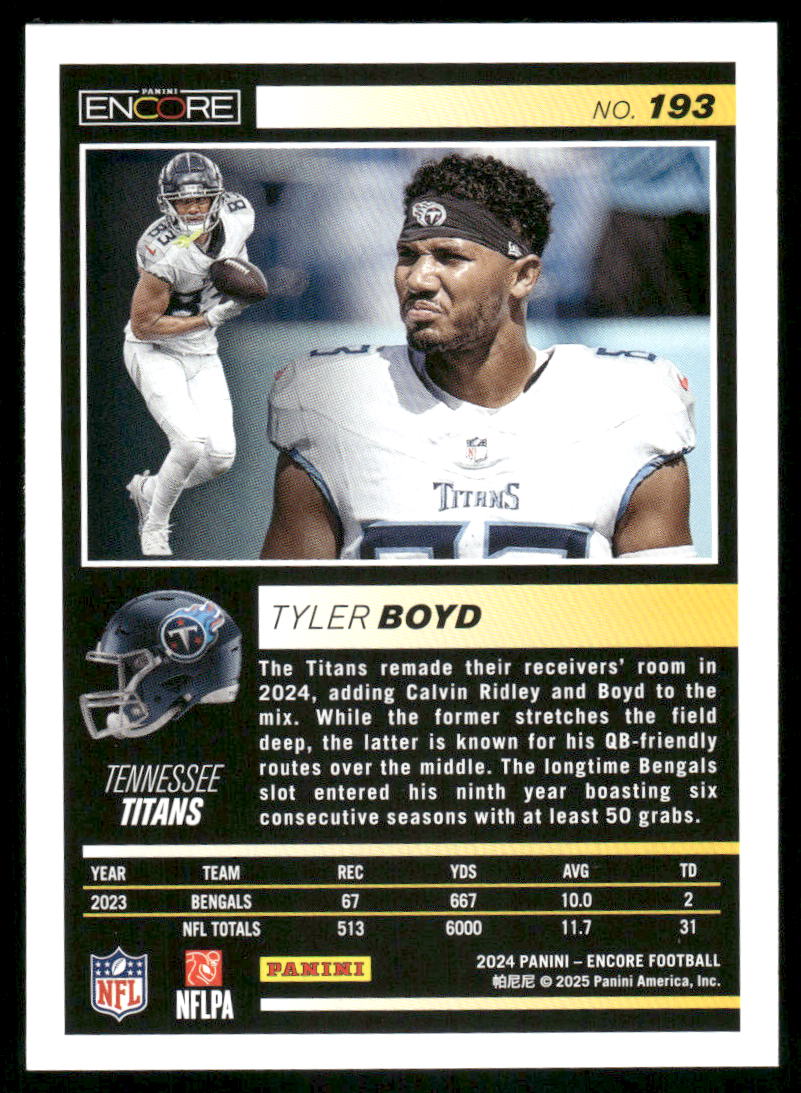 2025 Panini Pinnacle Encore Tyler Boyd #193 Football