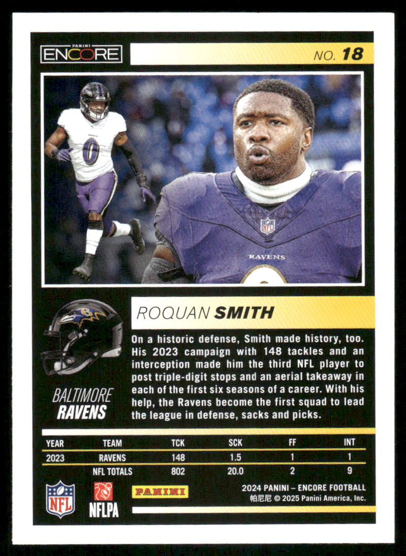 2025 Panini Pinnacle Encore Roquan Smith #18 Football