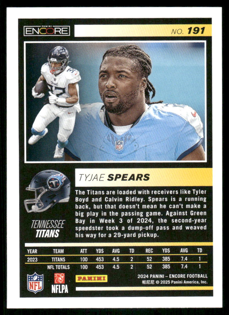 2025 Panini Pinnacle Encore Tyjae Spears #191 Football