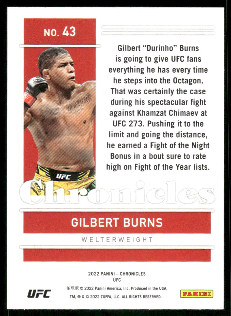 2022 Panini Chronicles Gilbert Burns #43 Mixed Martial Arts (MMA)