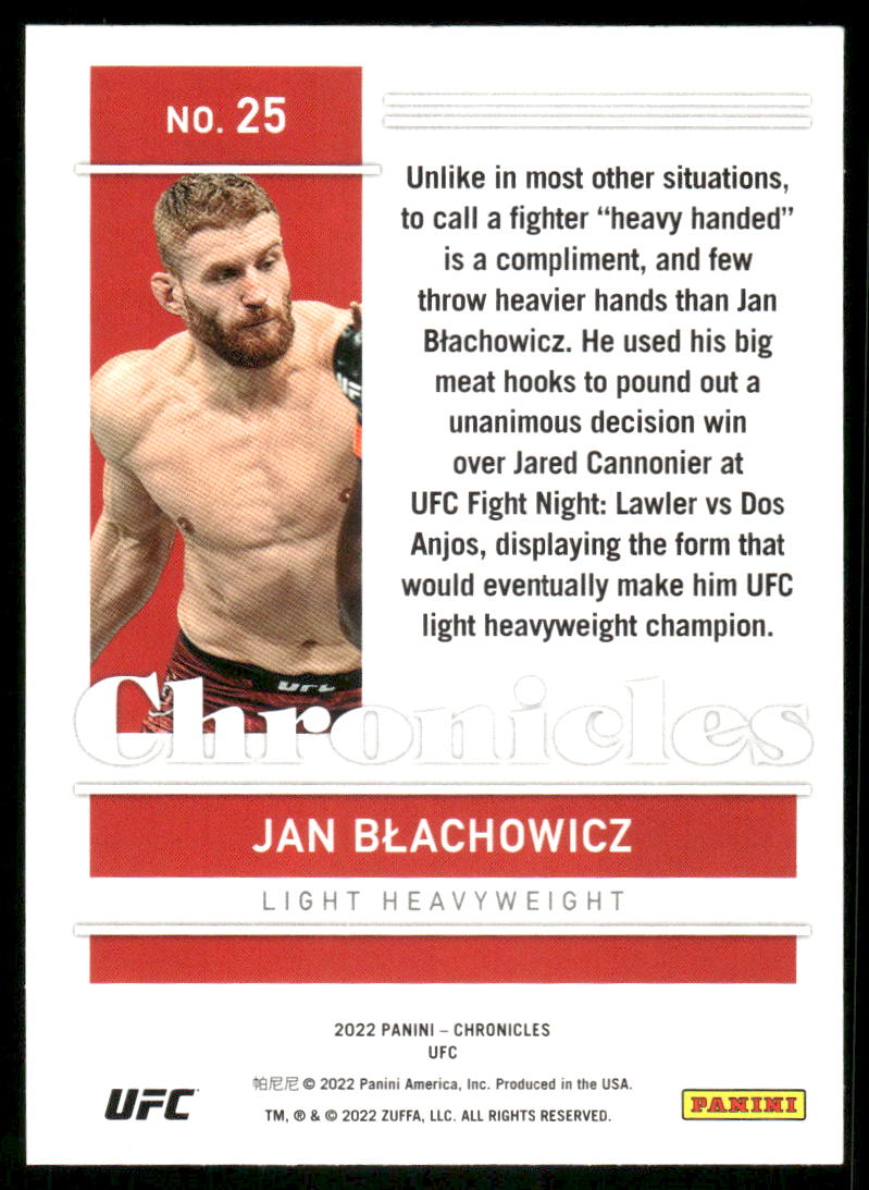 2022 Panini Chronicles UFC Jan Błachowicz #25 Mixed Martial Arts (MMA)