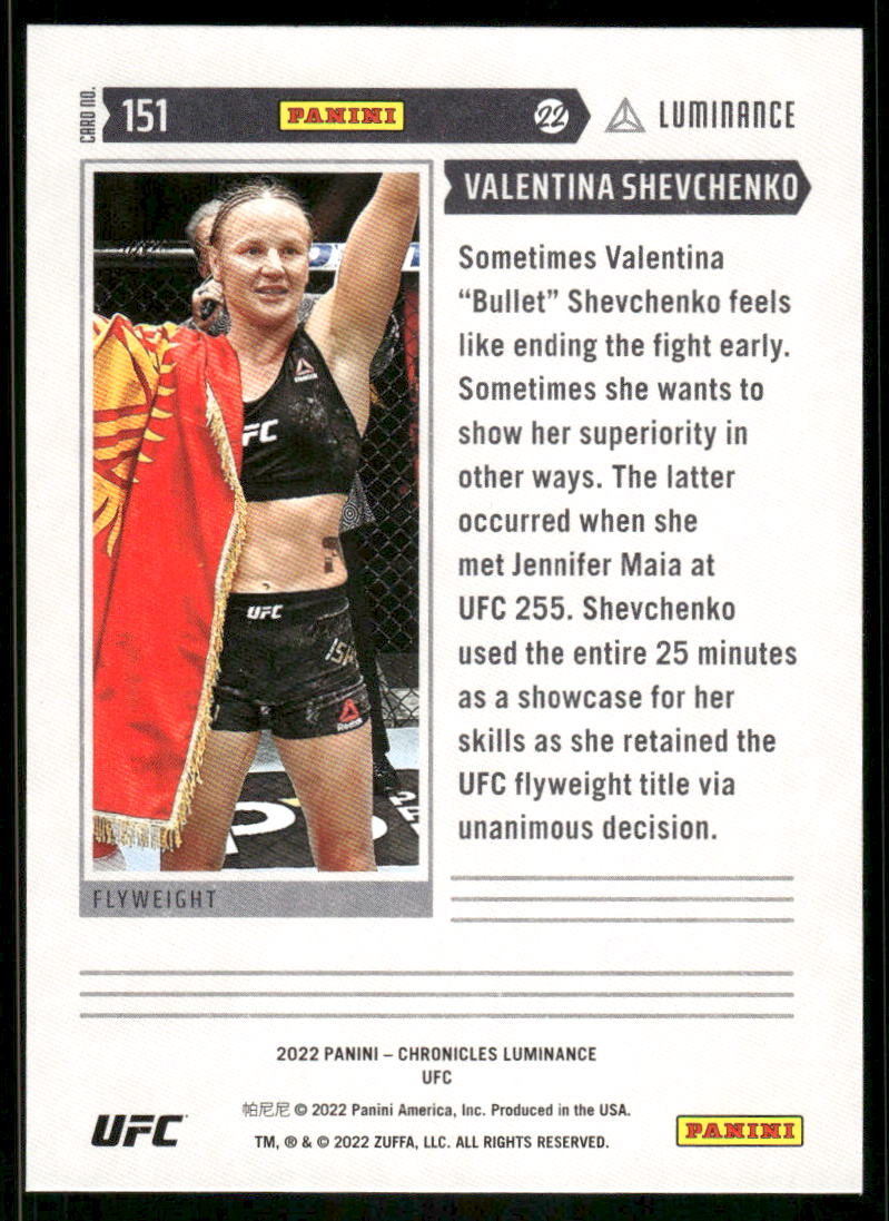 2022 Panini Luminance Valentina Shevchenko #151 Mixed Martial Arts (MMA)