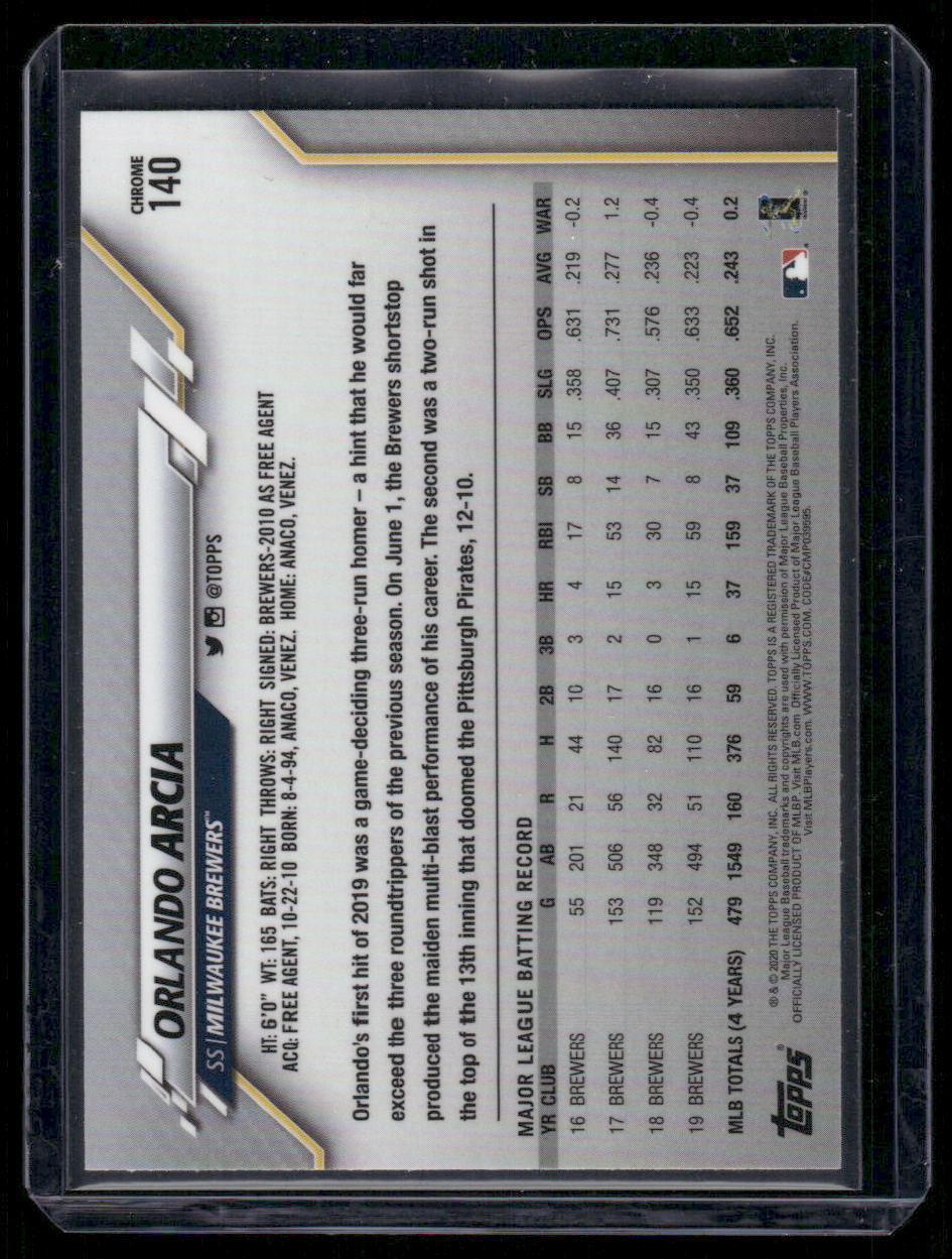 2019 Topps Chrome Orlando Arcia #140 Gold Refractor Baseball
