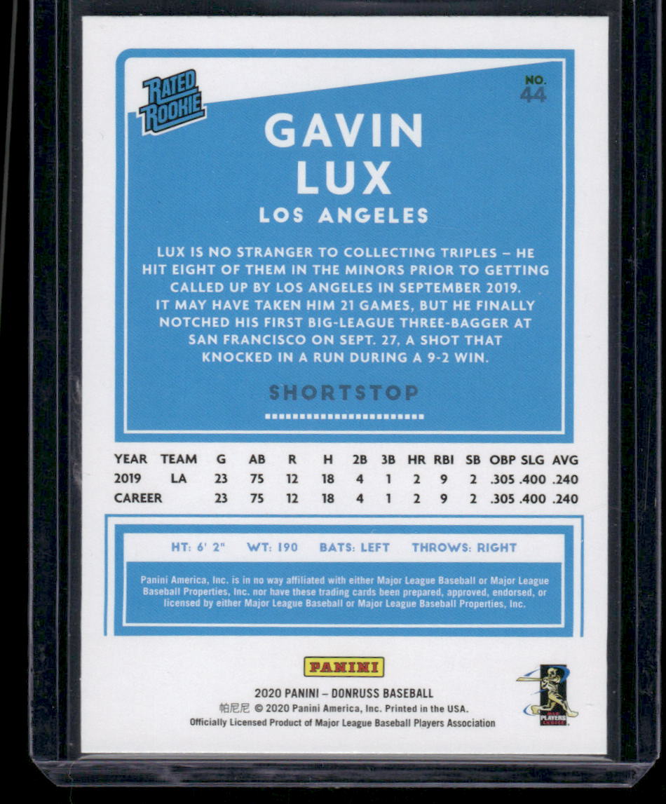 2020 Donruss Rated Rookie Gavin Lux #44 Orange Baseball
