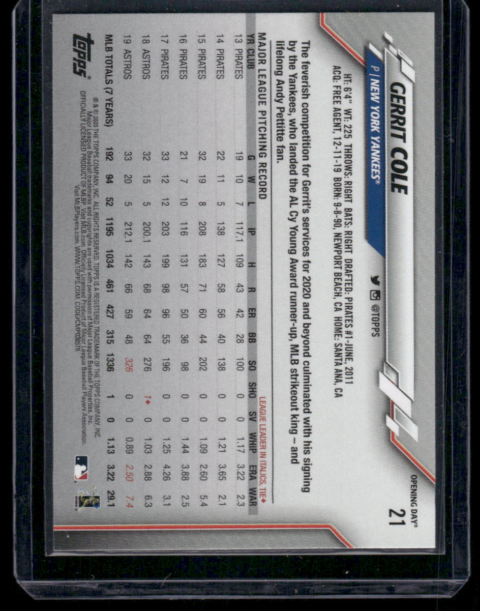 2020 Topps Opening Day Gerrit Cole #21 Baseball
