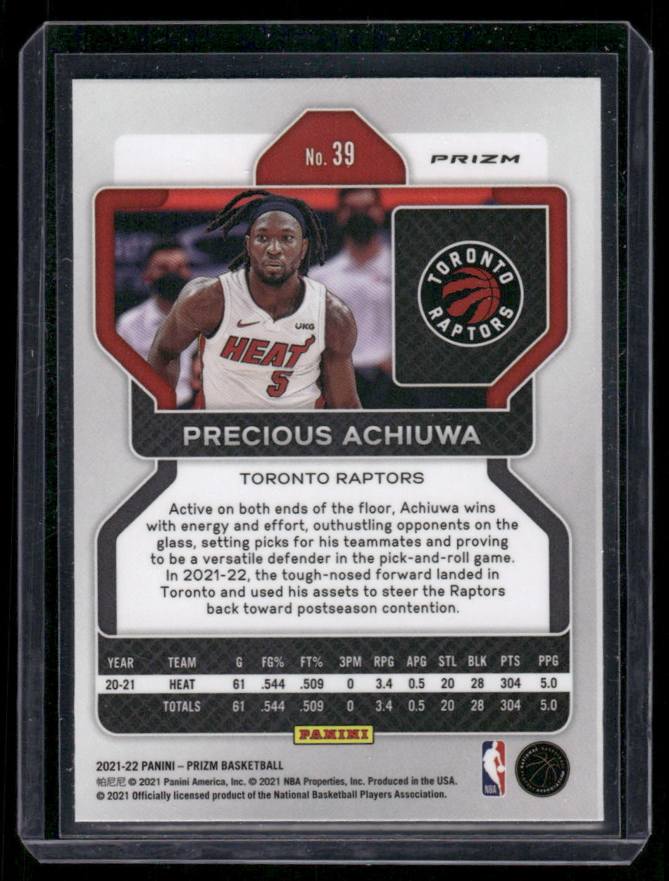 2021-22 Panini Prizm Basketball Precious Achiuwa #39 Basketball